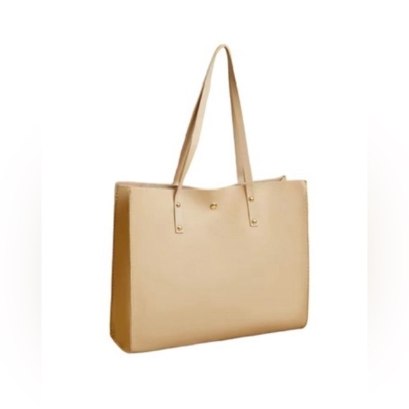 New! Tan Gold 13” Tote Lightweight Vegan - Picture 1 of 6